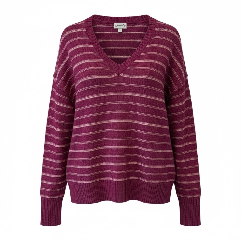 Wonderly purple striped v neck sweater, medium
